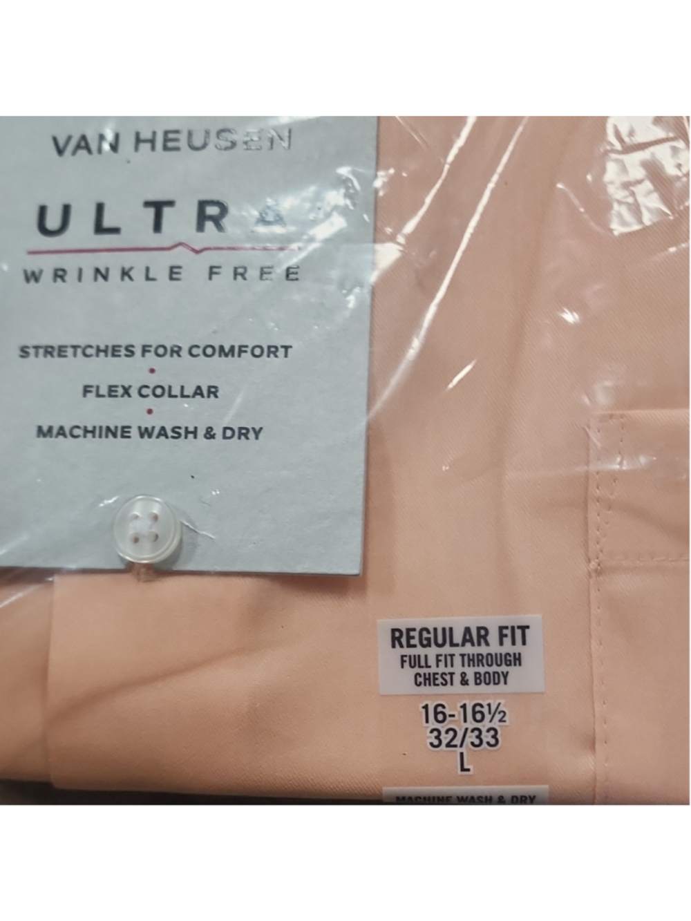 Van Heusen Ultra $65 Wrinkle Free Dress Shirt Papaya Regular Fit 16-16.5 32/33 L - Picture 6 of 8